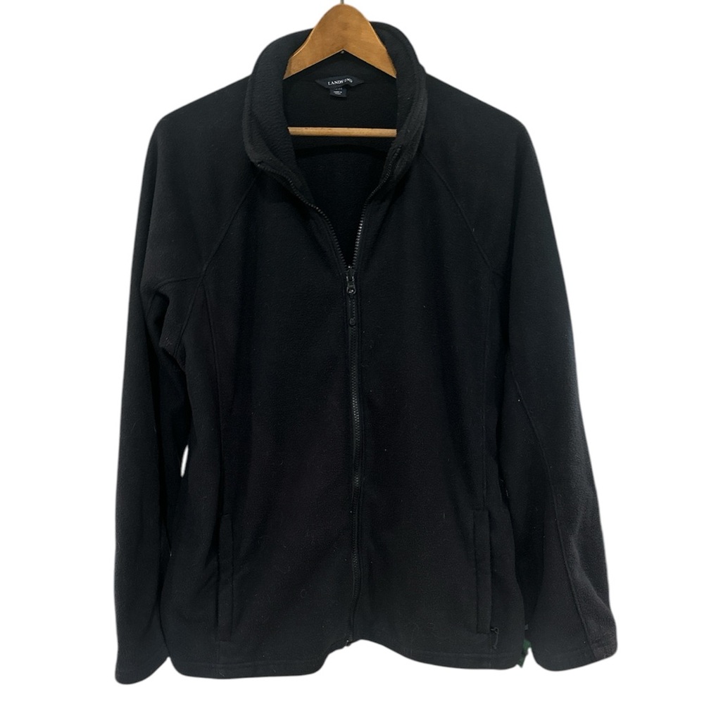 Lands End Fleece Jacket L (42-44) Black Full Zip